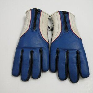 Vintage Winter Ski Snow Thermal Puffy Zipper Leather Gloves